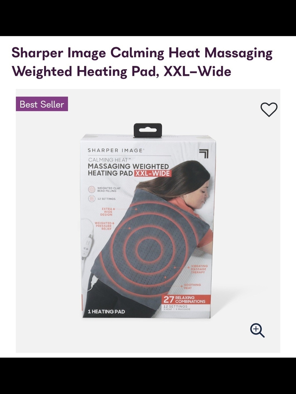 Sharper Image Gray and Red Calming Heat Massaging Weighted Heating Pad XXL-Wide